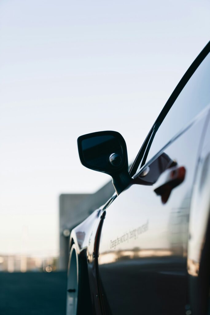 Car side mirror and silver bodywork