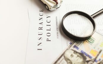 Magnifying glass over an insurance policy
