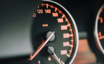 Close-up of a car speedometer