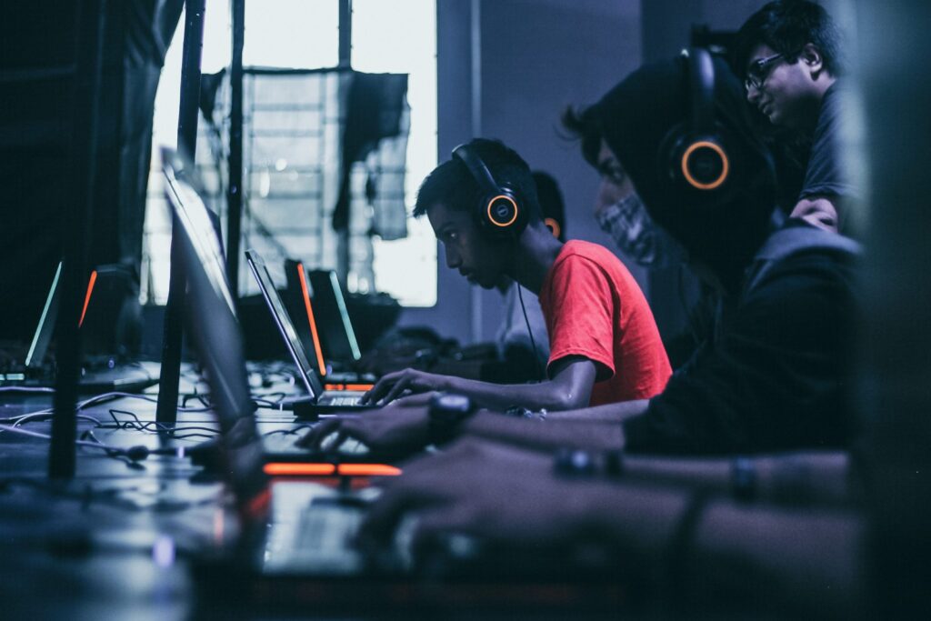 Players competing at gaming computers