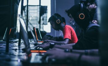 Players competing at gaming computers