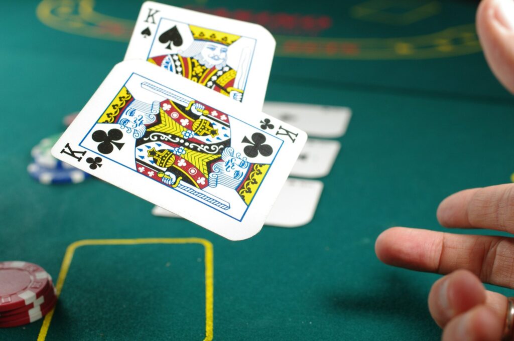Playing cards at a casino table