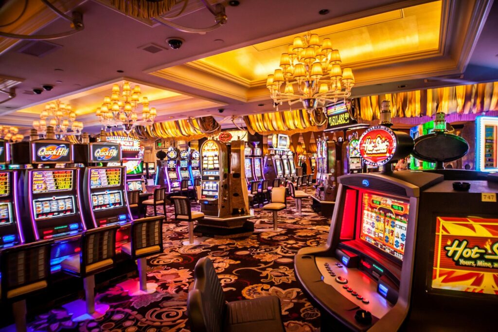 Rows of casino slot machines