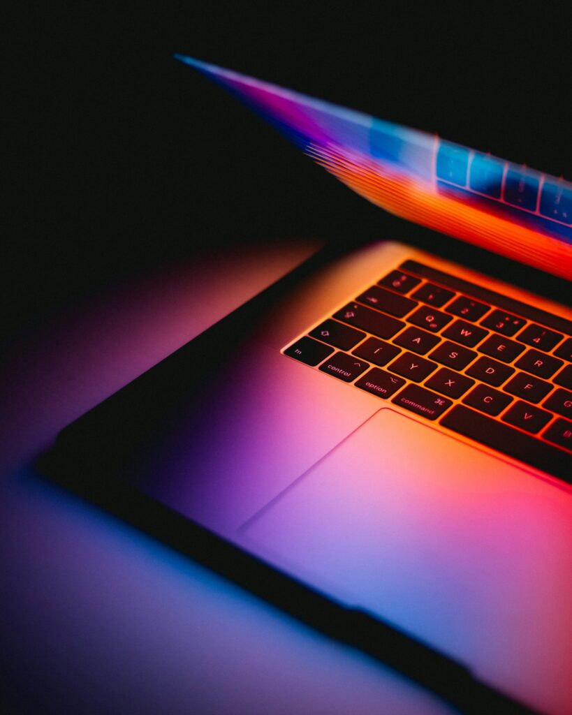 Colorful light across a laptop keyboard