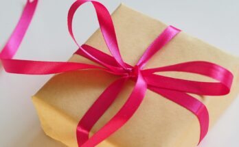 Gift box tied with a pink ribbon