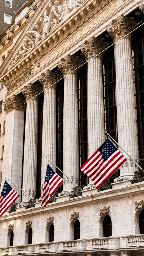 American flag outside the New York Stock Exchange