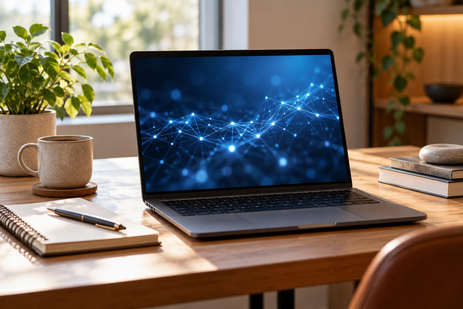 Laptop in a modern AI learning workspace — AI-generated editorial image