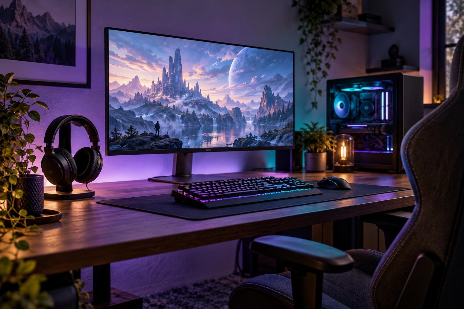 Modern PC gaming desk and equipment — AI-generated editorial image